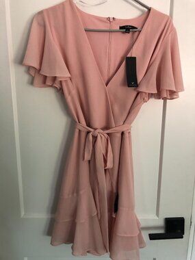 NWT Lulus Blush Pink Flutter Sleeve Mini Dress